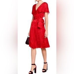 Alice + Olivia Darva wrap effect dress in red. Size 0